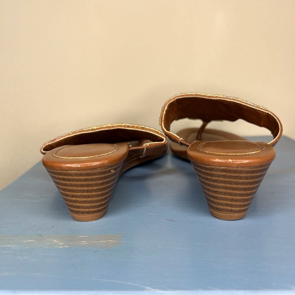 Dress Barn turquoise rhinestone micro wedge slides - Picture 2 of 5